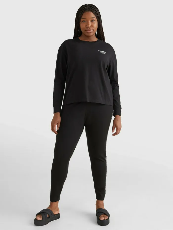 Tommy Hilfiger Curve Relaxed Cropped Long Sleeve TShirt Black Womens Curve Fashion