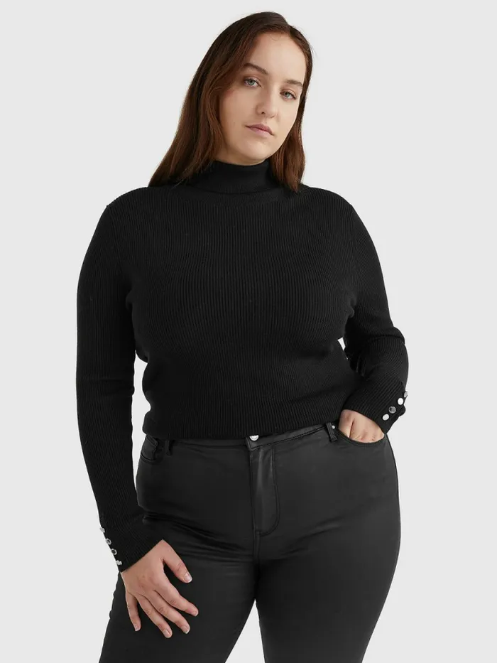 Tommy Hilfiger Curve Roll Neck Jumper Black Womens Knitwear Sale