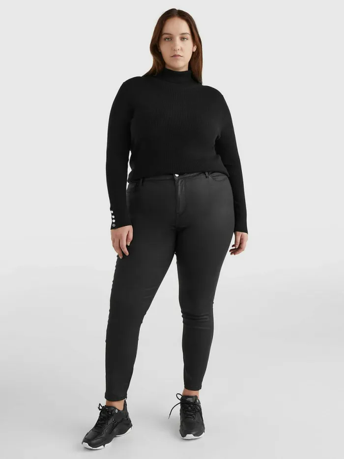 Tommy Hilfiger Curve Roll Neck Jumper Black Womens Knitwear Sale
