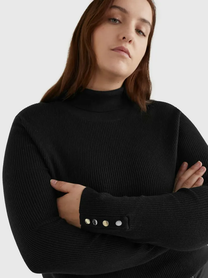 Tommy Hilfiger Curve Roll Neck Jumper Black Womens Knitwear Sale