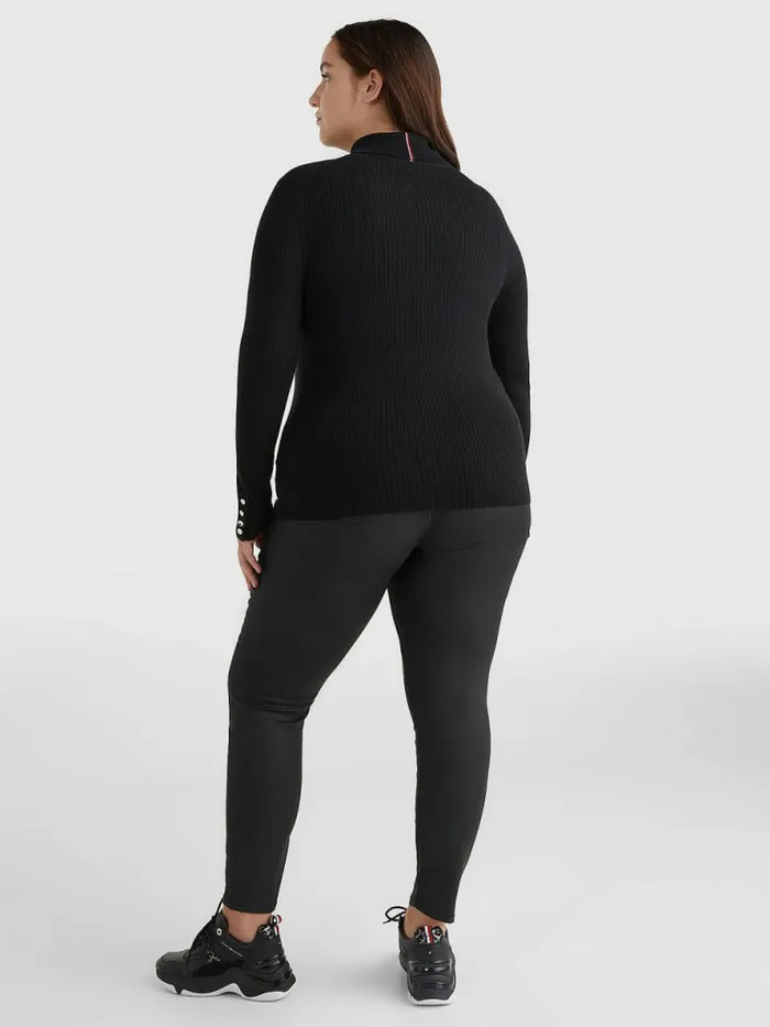 Tommy Hilfiger Curve Roll Neck Jumper Black Womens Knitwear Sale