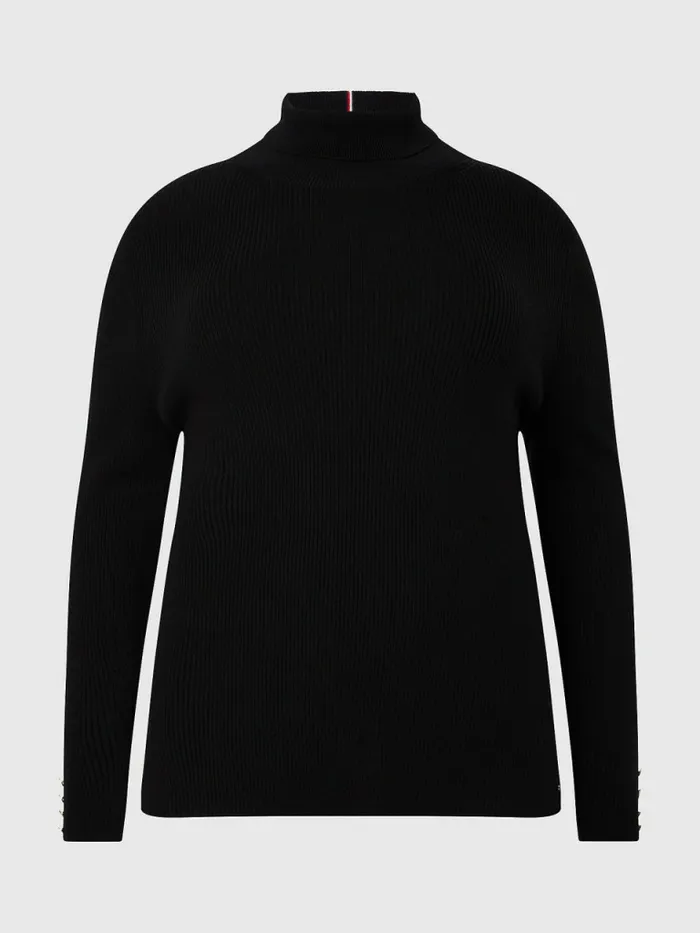 Tommy Hilfiger Curve Roll Neck Jumper Black Womens Knitwear Sale