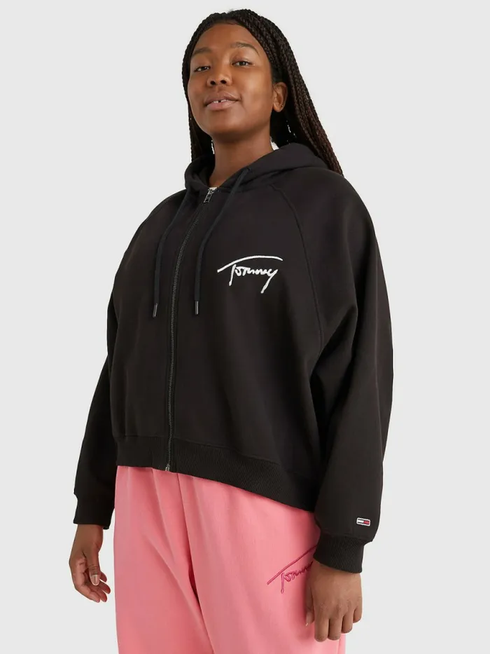 Tommy Hilfiger Curve Signature Logo ZipThru Hoody Black Womens Sweatshirts and Hoodies Fashion Tommy Hilfiger Curve Signature Logo ZipThru Hoody Black Womens Sweatshirts and Hoodies Fashion