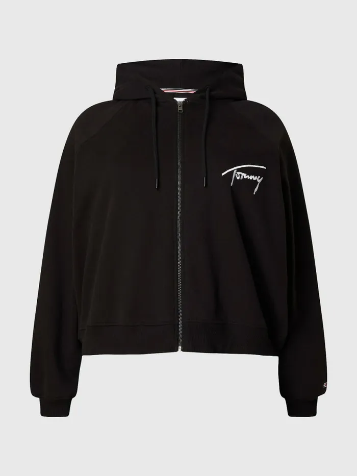 Tommy Hilfiger Curve Signature Logo ZipThru Hoody Black Womens Sweatshirts and Hoodies Fashion