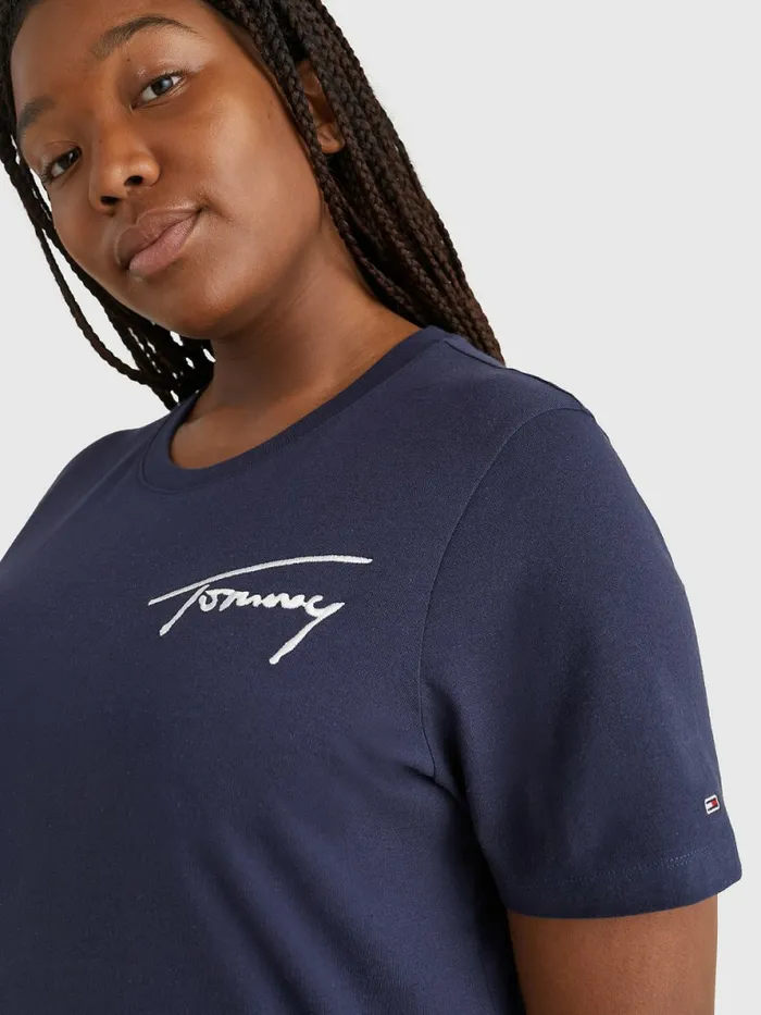 Tommy Hilfiger Curve Signature TShirt Twilight Navy Womens TShirts Gift for Friend