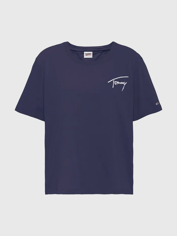 Tommy Hilfiger Curve Signature TShirt Twilight Navy Womens TShirts Gift for Friend