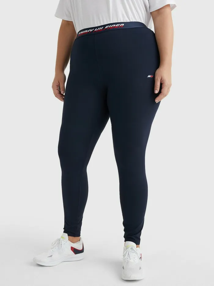 Tommy Hilfiger Curve Sport Full Length Waistband Detail Leggings Desert Sky Split Logo Tape Womens CoOrds Tommy Hilfiger Curve Sport Full Length Waistband Detail Leggings Desert Sky Split Logo Tape Womens CoOrds