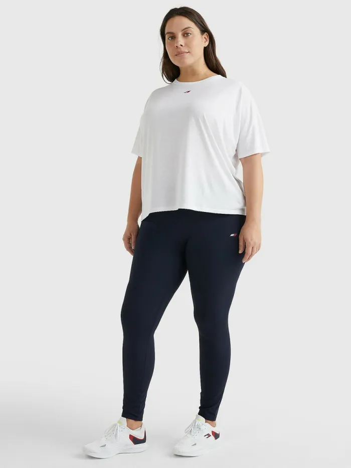 Tommy Hilfiger Curve Sport Full Length Waistband Detail Leggings Desert Sky Split Logo Tape Womens CoOrds