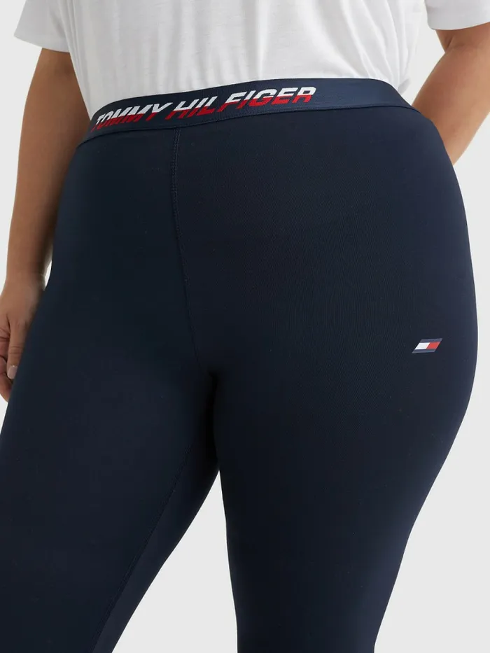 Tommy Hilfiger Curve Sport Full Length Waistband Detail Leggings Desert Sky Split Logo Tape Womens CoOrds