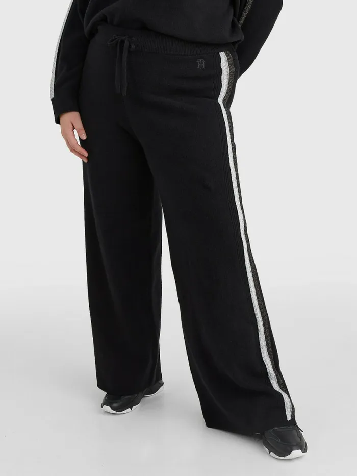 Tommy Hilfiger Curve Th Flex Wide Leg Stripe Trousers Black Womens Trousers