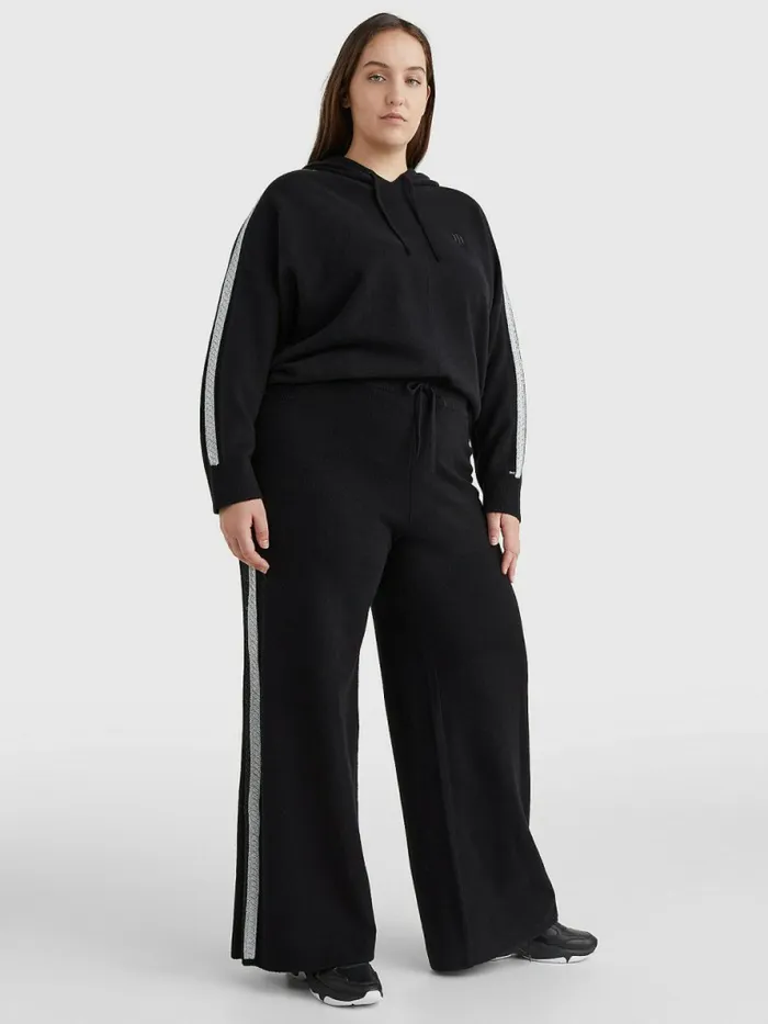 Tommy Hilfiger Curve Th Flex Wide Leg Stripe Trousers Black Womens Trousers
