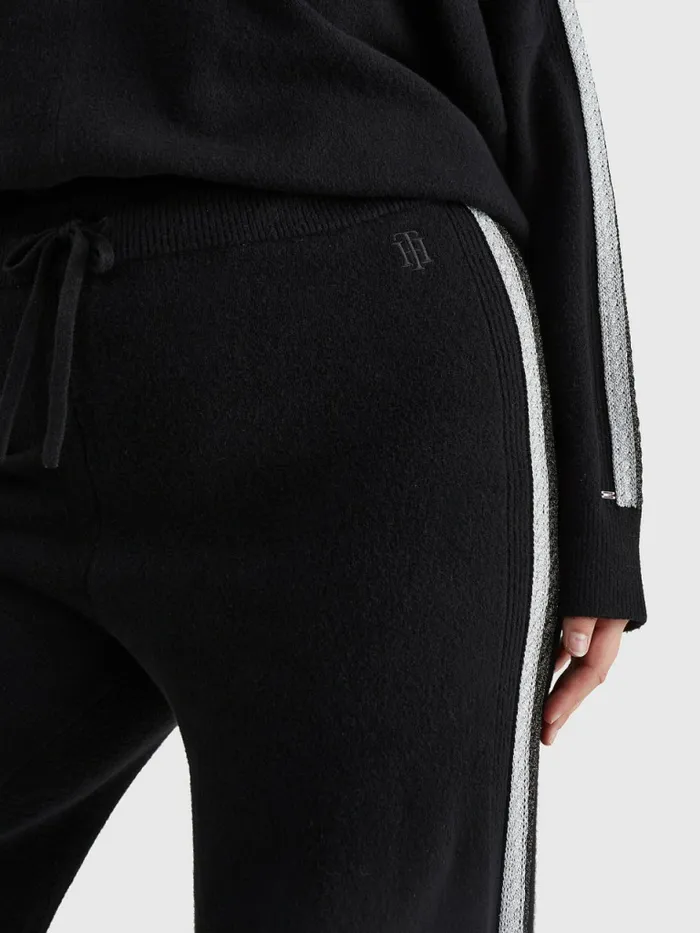 Tommy Hilfiger Curve Th Flex Wide Leg Stripe Trousers Black Womens Trousers