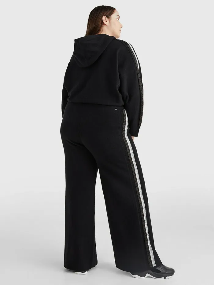 Tommy Hilfiger Curve Th Flex Wide Leg Stripe Trousers Black Womens Trousers
