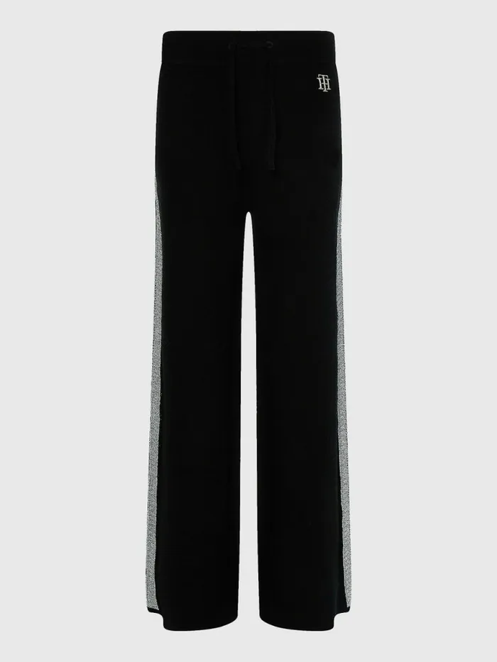 Tommy Hilfiger Curve Th Flex Wide Leg Stripe Trousers Black Womens Trousers