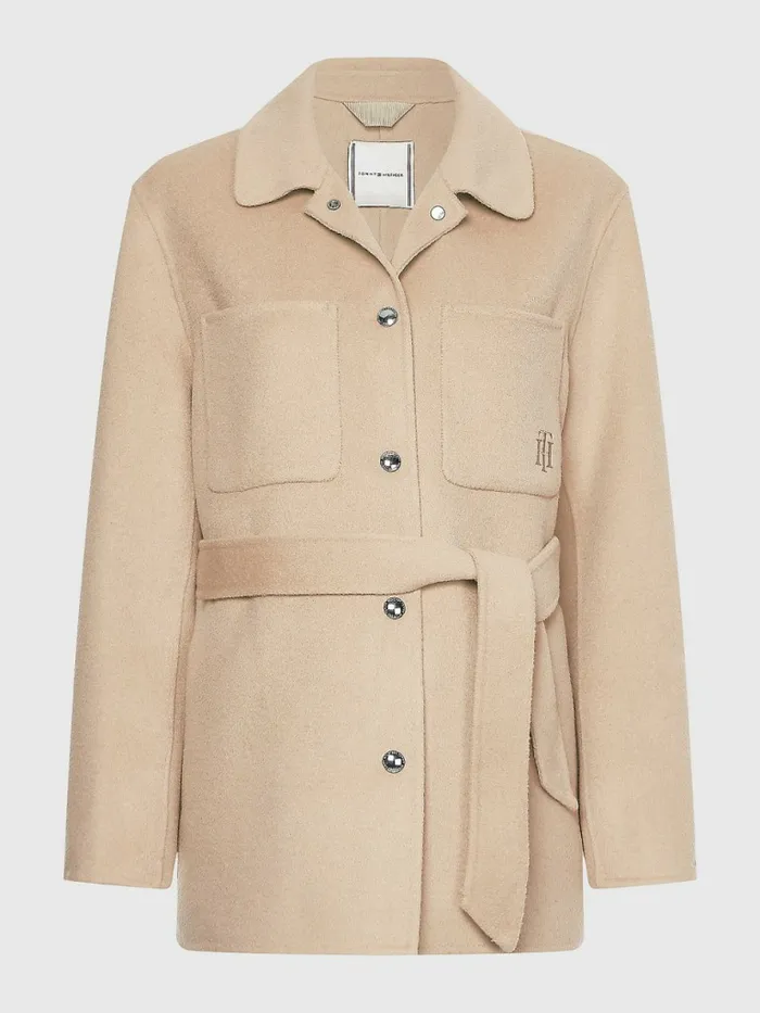 Tommy Hilfiger Curve Th Interlock Belted Shacket Beige Womens Coats and Jackets Online Tommy Hilfiger Curve Th Interlock Belted Shacket Beige Womens Coats and Jackets Online