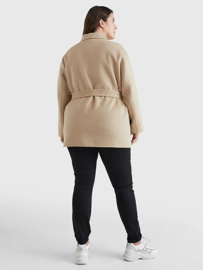 Tommy Hilfiger Curve Th Interlock Belted Shacket Beige Womens Coats and Jackets Online