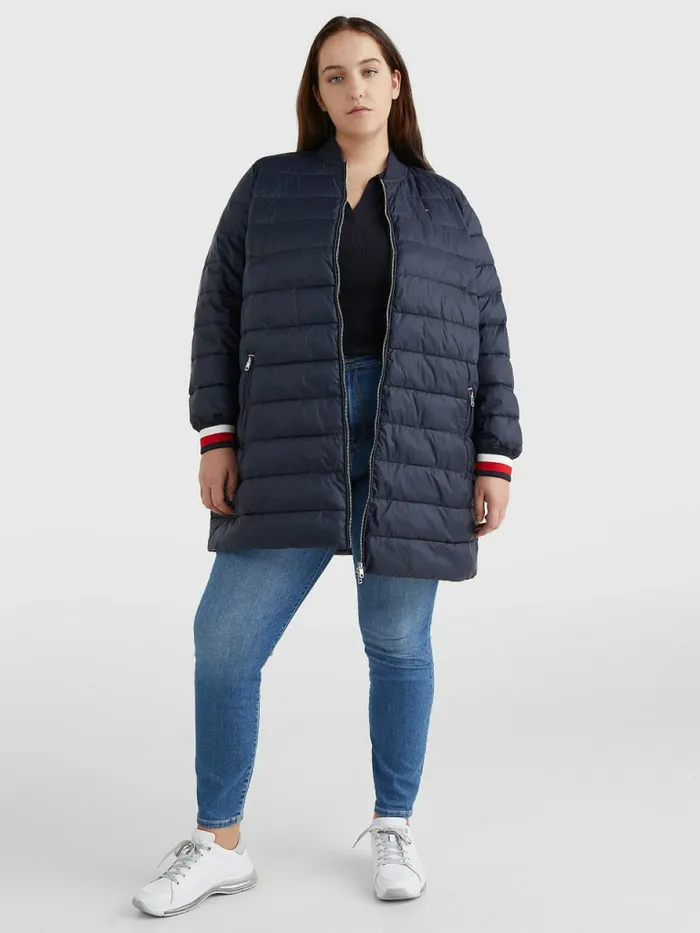 Tommy Hilfiger Curve Th Protect Filled Long Bomber Coat Desert Sky Womens Coats and Jackets Near Me