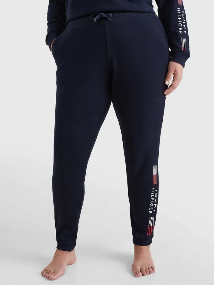 Tommy Hilfiger Curve Th Stretch Drawstring Logo Trousers Desert Sky Womens Curve Fashion