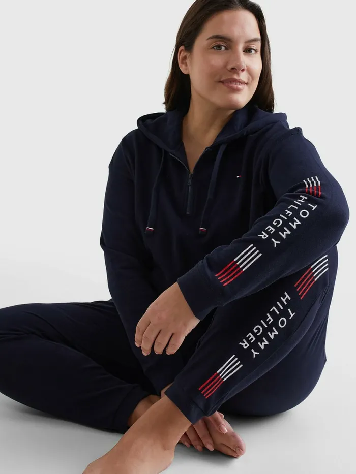 Tommy Hilfiger Curve Th Stretch Drawstring Logo Trousers Desert Sky Womens Curve Fashion