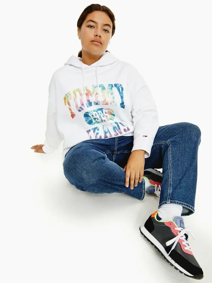 Tommy Hilfiger Curve TieDye Logo Oversized Hoody White Womens Sweatshirts and Hoodies Gift for Friend Tommy Hilfiger Curve TieDye Logo Oversized Hoody White Womens Sweatshirts and Hoodies Gift for Friend