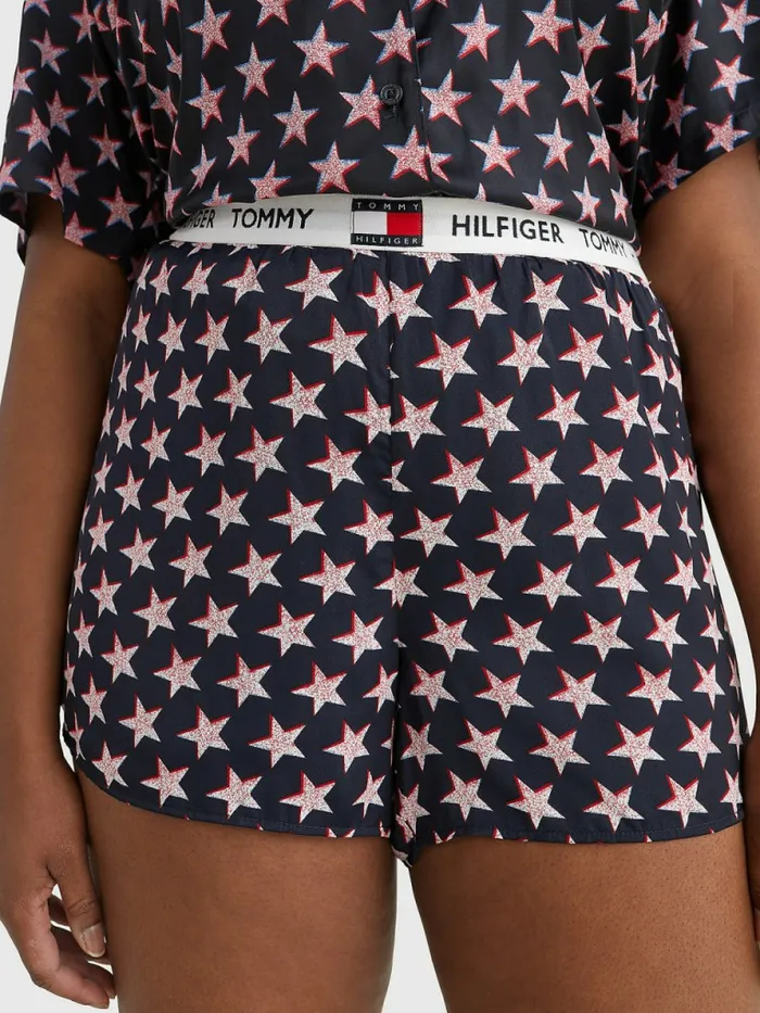Tommy Hilfiger Curve Tommy 85 Star Print Logo Waistband Shorts Offset Star Womens Curve Fashion Gift for Friend Tommy Hilfiger Curve Tommy 85 Star Print Logo Waistband Shorts Offset Star Womens Curve Fashion Gift for Friend