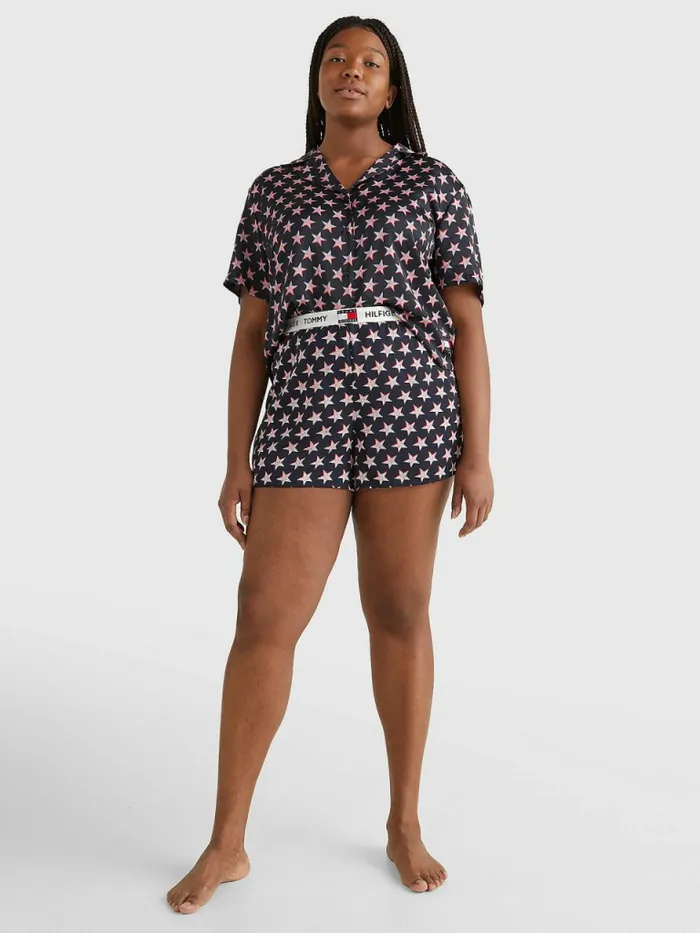 Tommy Hilfiger Curve Tommy 85 Star Print Logo Waistband Shorts Offset Star Womens Curve Fashion Gift for Friend