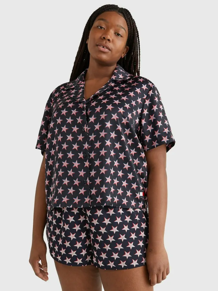 Tommy Hilfiger Curve Tommy 85 Star Print Pyjama Shirt Offset Star Womens Lounge and Nightwear Tommy Hilfiger Curve Tommy 85 Star Print Pyjama Shirt Offset Star Womens Lounge and Nightwear