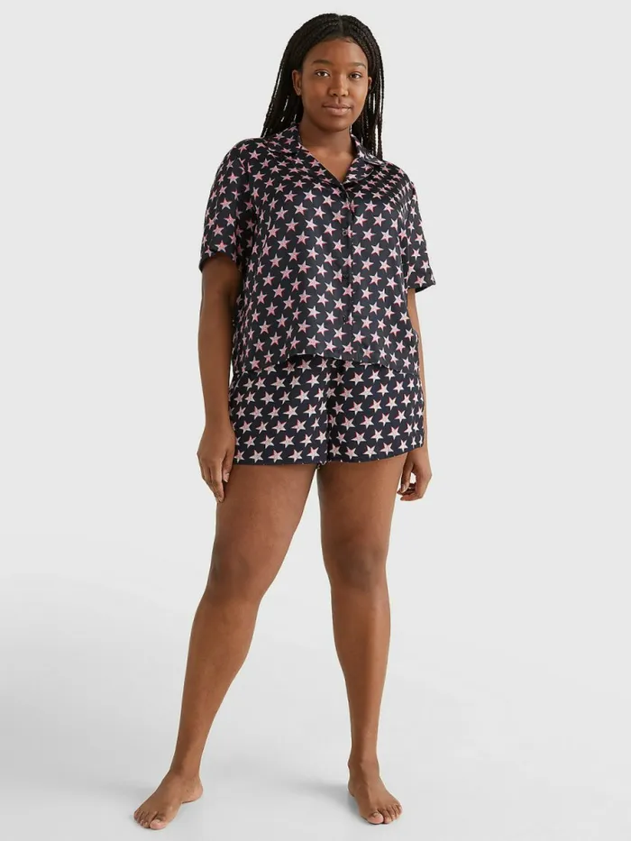 Tommy Hilfiger Curve Tommy 85 Star Print Pyjama Shirt Offset Star Womens Lounge and Nightwear