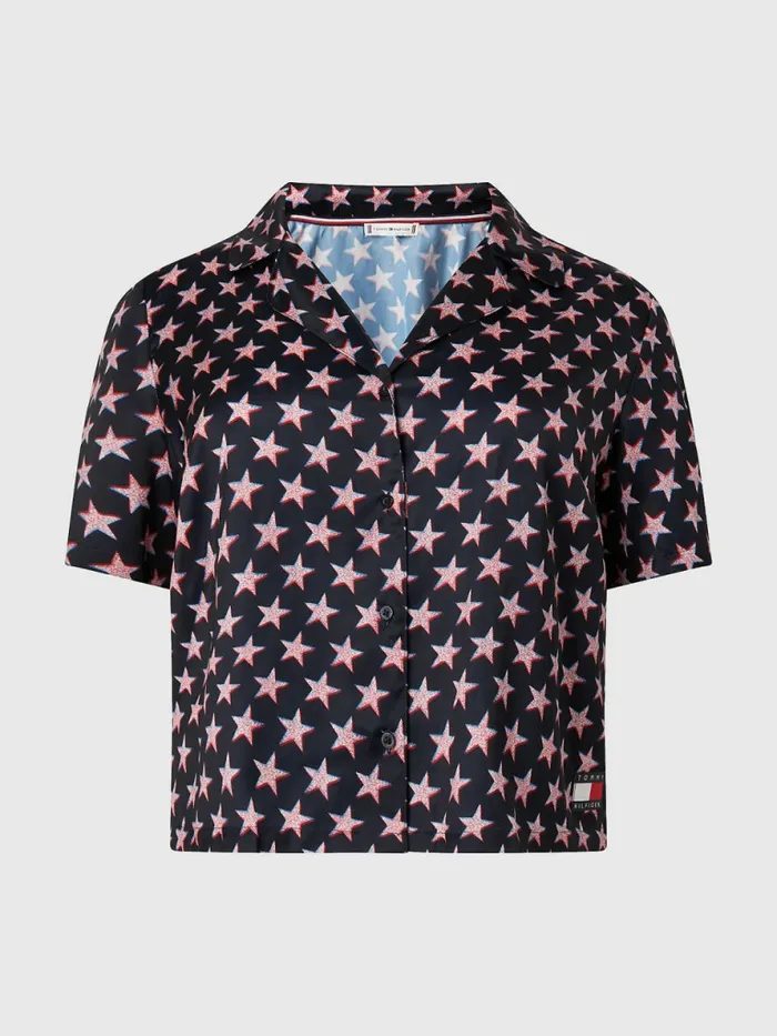 Tommy Hilfiger Curve Tommy 85 Star Print Pyjama Shirt Offset Star Womens Lounge and Nightwear