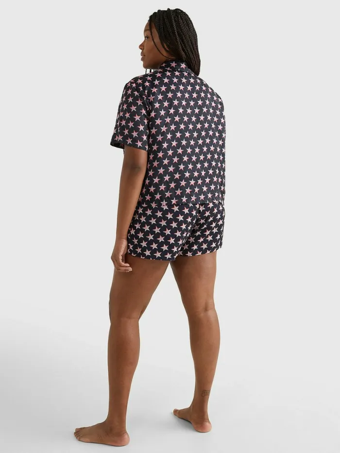 Tommy Hilfiger Curve Tommy 85 Star Print Pyjama Shirt Offset Star Womens Lounge and Nightwear