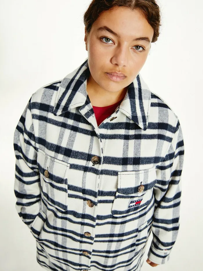 Tommy Hilfiger Curve Tommy Badge Check Shacket Stony Beige Check Womens Coats and Jackets Online Tommy Hilfiger Curve Tommy Badge Check Shacket Stony Beige Check Womens Coats and Jackets Online