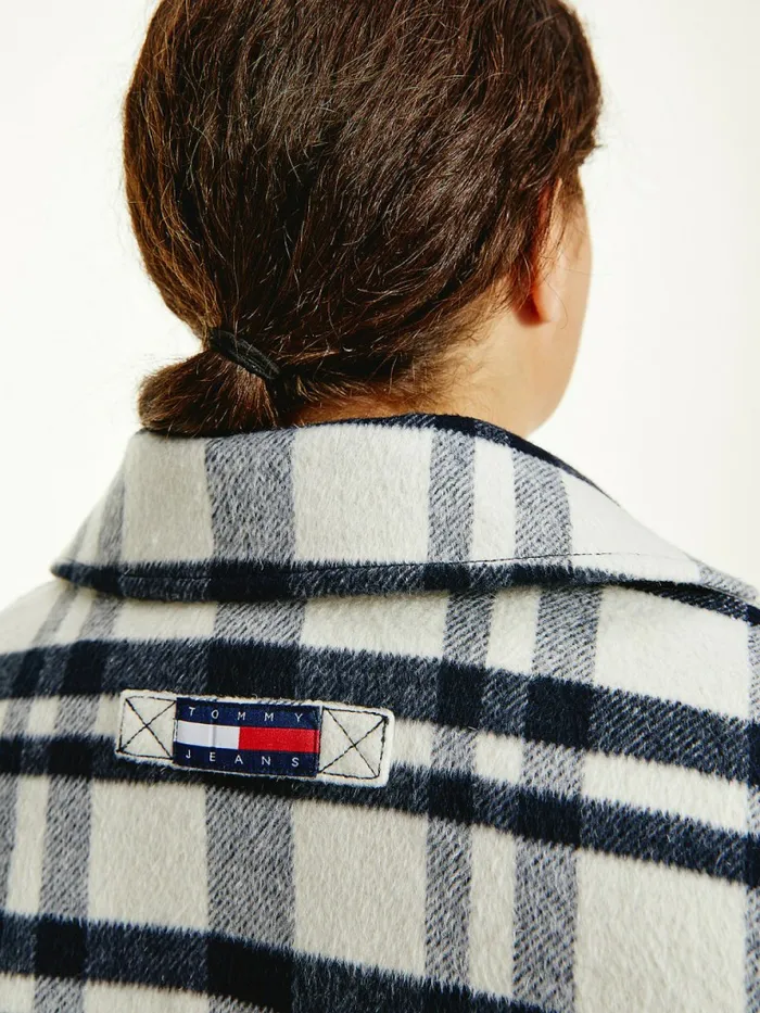 Tommy Hilfiger Curve Tommy Badge Check Shacket Stony Beige Check Womens Coats and Jackets Online
