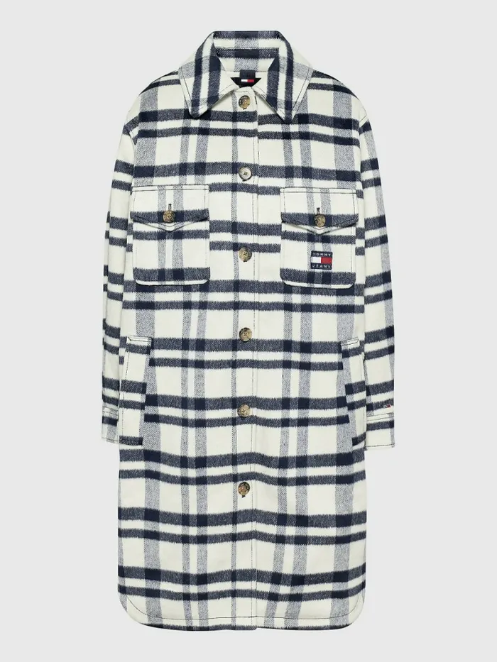 Tommy Hilfiger Curve Tommy Badge Check Shacket Stony Beige Check Womens Coats and Jackets Online