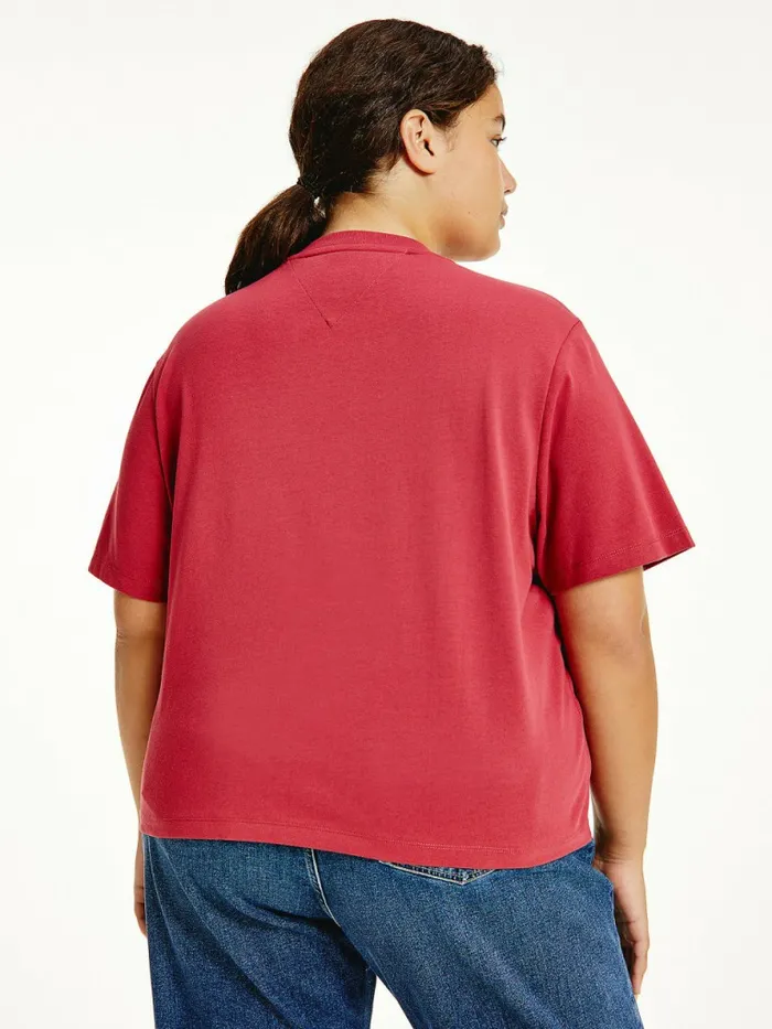 Tommy Hilfiger Curve Tommy Badge Crew Neck TShirt Cranberry Crush Womens Curve Fashion