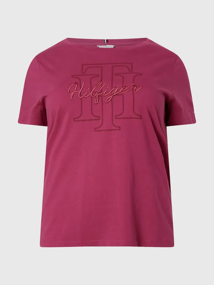 Tommy Hilfiger Curve Tonal Script Logo Organic Cotton TShirt Crimson Ruby Womens TShirts For Sale Tommy Hilfiger Curve Tonal Script Logo Organic Cotton TShirt Crimson Ruby Womens TShirts For Sale