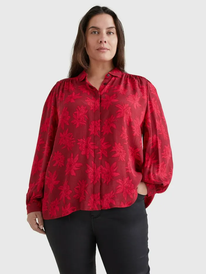 Tommy Hilfiger Curve VNeck Floral Print Regular Fit Blouse Mid Scale BloomPink Splendor Womens Shirts and Blouses Sale Tommy Hilfiger Curve VNeck Floral Print Regular Fit Blouse Mid Scale BloomPink Splendor Womens Shirts and Blouses Sale
