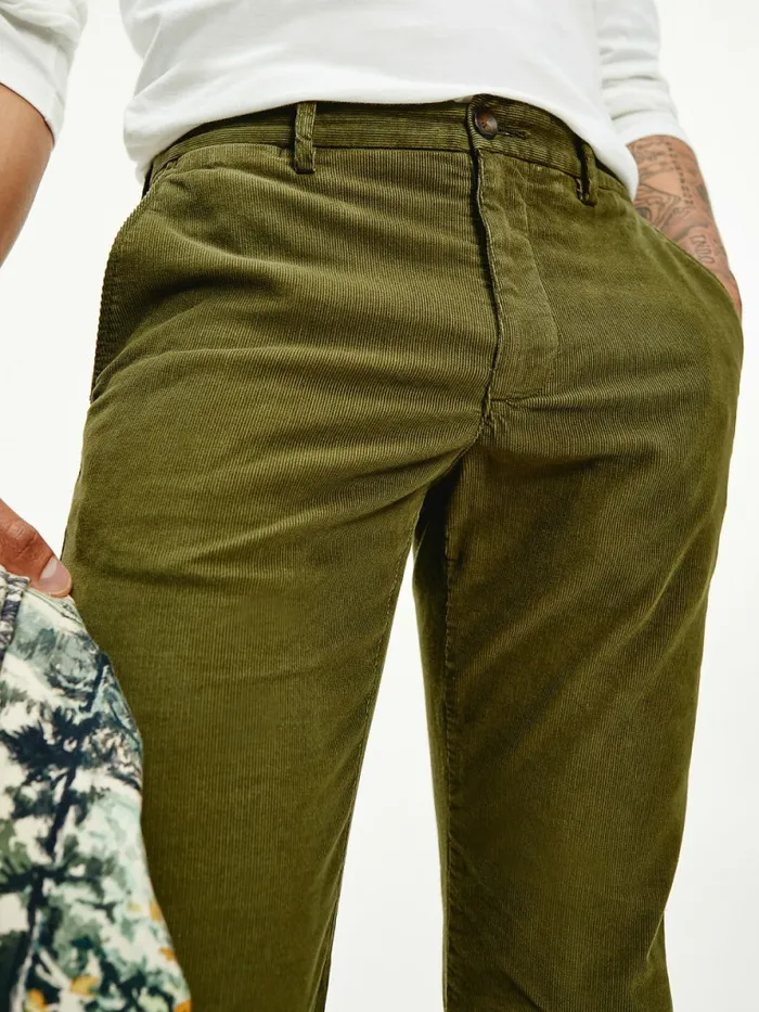 Tommy Hilfiger Denton Straight Corduroy Chinos Olivewood Mens Trousers