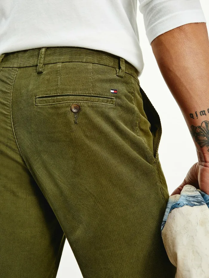 Tommy Hilfiger Denton Straight Corduroy Chinos Olivewood Mens Trousers