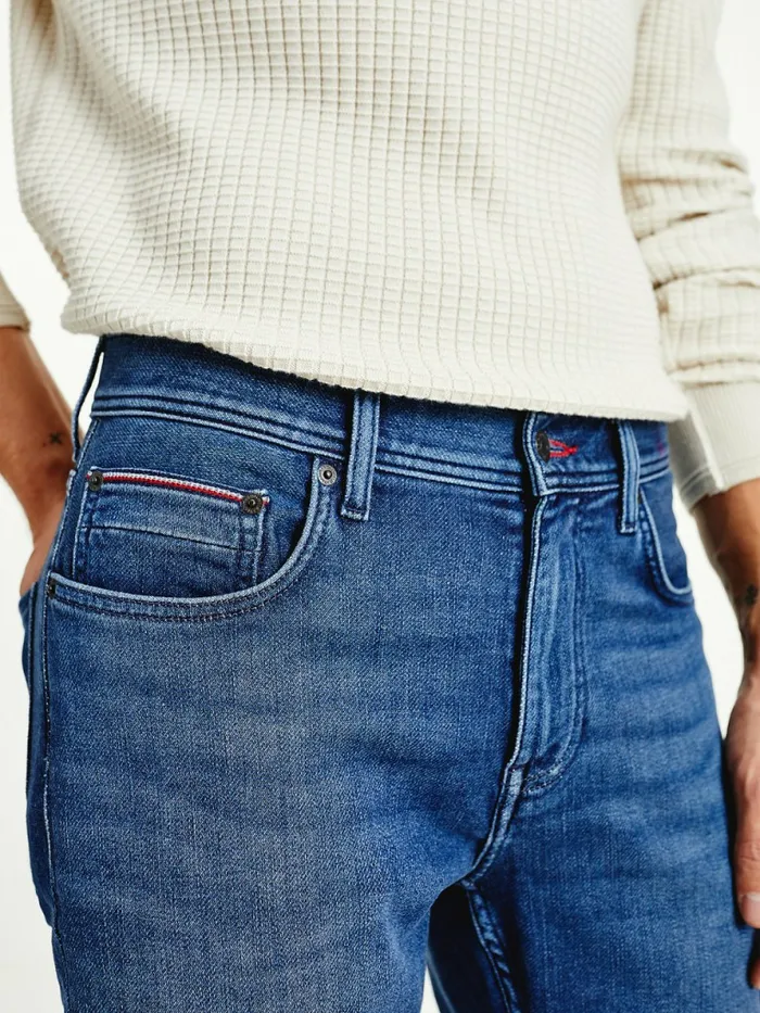 Tommy Hilfiger Denton Straight Faded Jeans Knit Indigo Mens Jeans Cheap On Sale