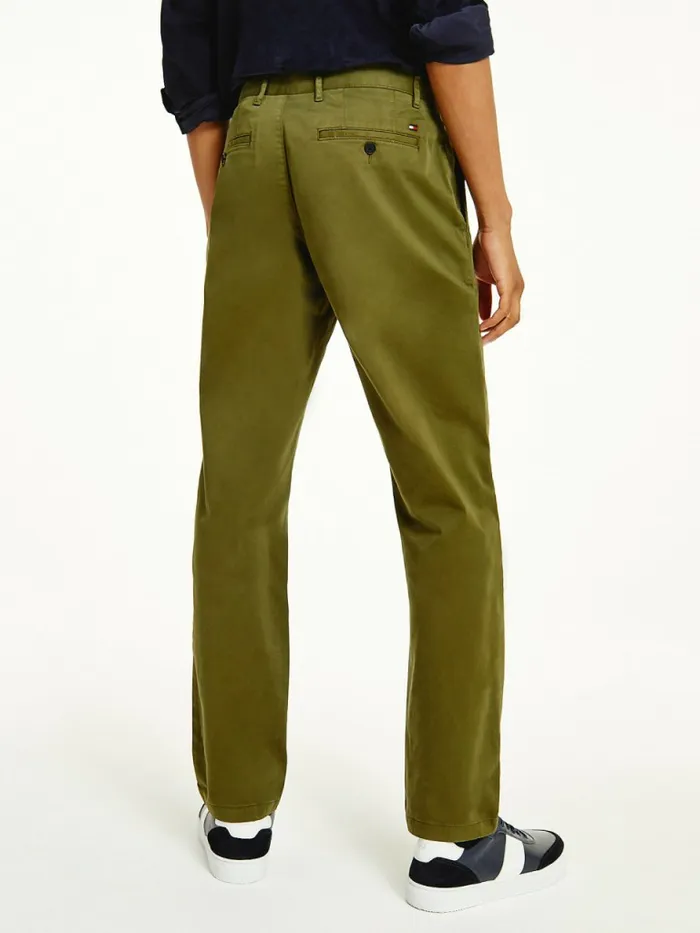 Tommy Hilfiger Denton Straight Fit Satin Chinos Olivewood Mens Trousers
