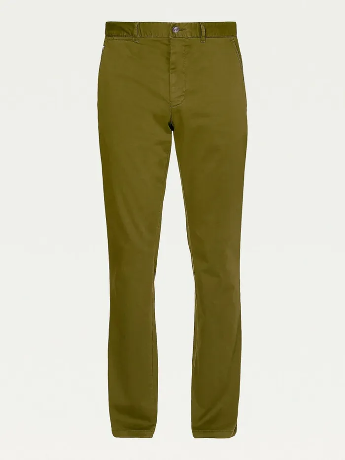 Tommy Hilfiger Denton Straight Fit Satin Chinos Olivewood Mens Trousers
