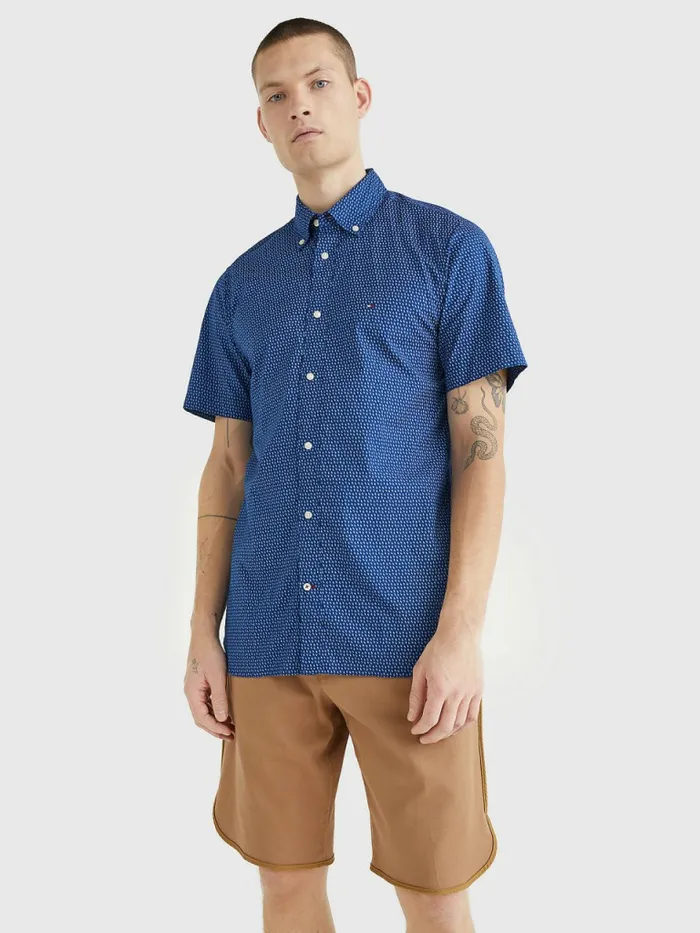 Tommy Hilfiger Dot Regular Fit Short Sleeve Shirt Carbon NavyBreezy Blue Mens Shirts On Sale Tommy Hilfiger Dot Regular Fit Short Sleeve Shirt Carbon NavyBreezy Blue Mens Shirts On Sale