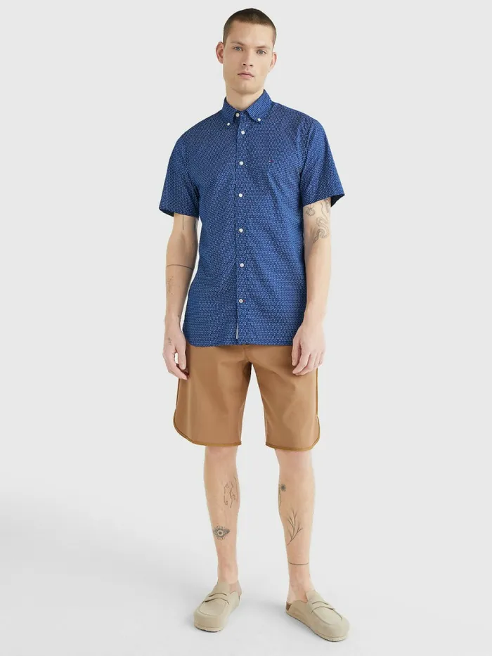 Tommy Hilfiger Dot Regular Fit Short Sleeve Shirt Carbon NavyBreezy Blue Mens Shirts On Sale