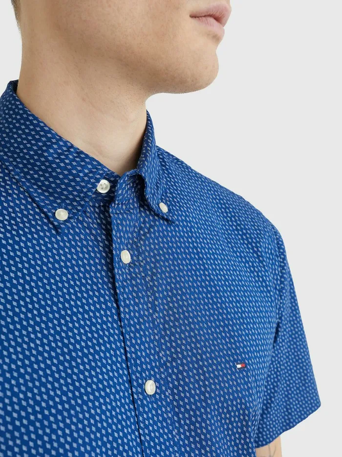 Tommy Hilfiger Dot Regular Fit Short Sleeve Shirt Carbon NavyBreezy Blue Mens Shirts On Sale