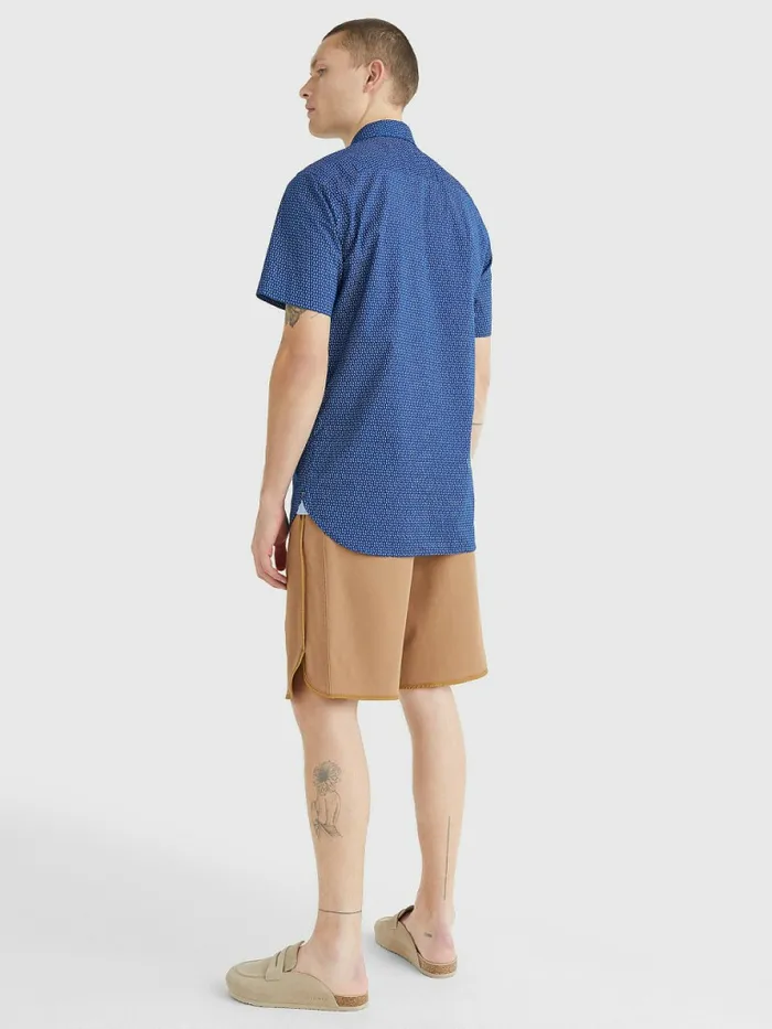 Tommy Hilfiger Dot Regular Fit Short Sleeve Shirt Carbon NavyBreezy Blue Mens Shirts On Sale