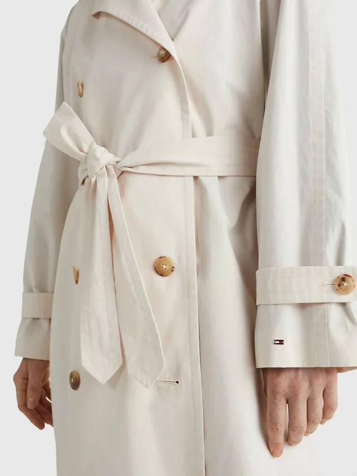Tommy Hilfiger Double Breasted Relaxed Fit Trench Coat Stony Beige Womens Coats and Jackets Casaul