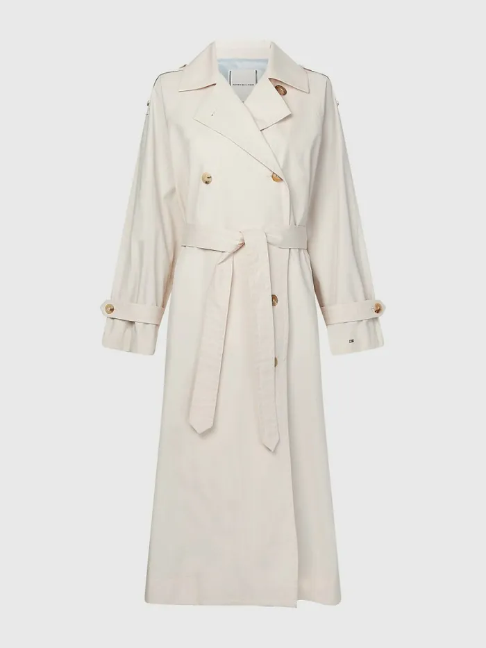 Tommy Hilfiger Double Breasted Relaxed Fit Trench Coat Stony Beige Womens Coats and Jackets Casaul
