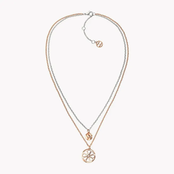 Tommy Hilfiger Double Layer Charm Necklace Carnation Gold Womens Jewellery