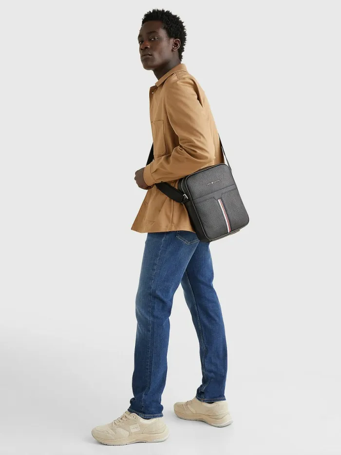 Tommy Hilfiger Downtown Pebble Grain Reporter Bag Black Mens Bags Cheap On Sale