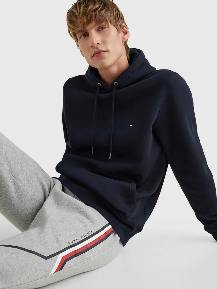 Tommy Hilfiger Drawstring Flag Embroidery Hoody Desert Sky Mens Sweatshirts and Hoodies On Sale
